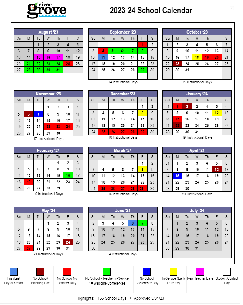 River Grove Calendars River Grove Elementary Charter School